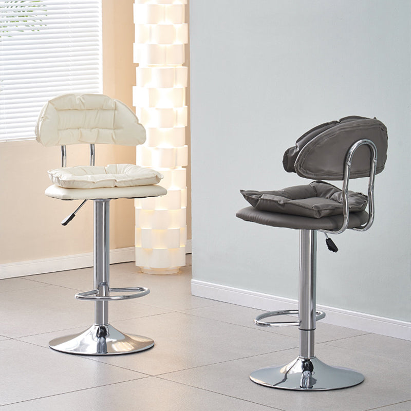 Modern Minimalist Square Cushion Faux Leather Metal Bar Stool Backrest Height Adjustable For Dining Room