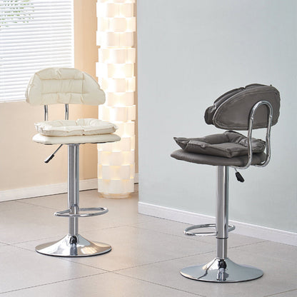 Modern Minimalist Square Cushion Faux Leather Metal Bar Stool Backrest Height Adjustable For Dining Room