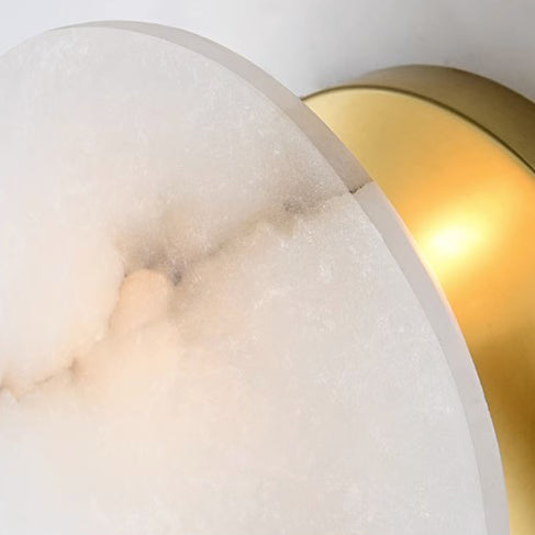 Modern Luxury Marble Round Shade Gold Finish Frame 1-Light Wall Sconce Lamp For Bedroom