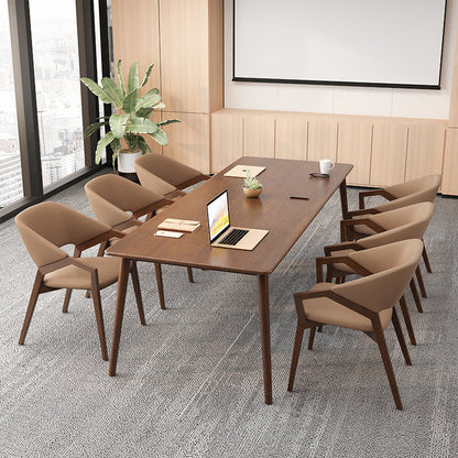 Contemporary Simplicity Square Artificial Leather Upholstered Wood Dining Chair Backrest Armrest For Dining Room