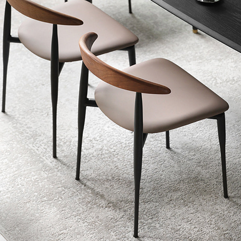 Contemporary Nordic Square Cowl Curved Back Microfiber Leather Solid Wood Iron Dining Chair For Dining Room