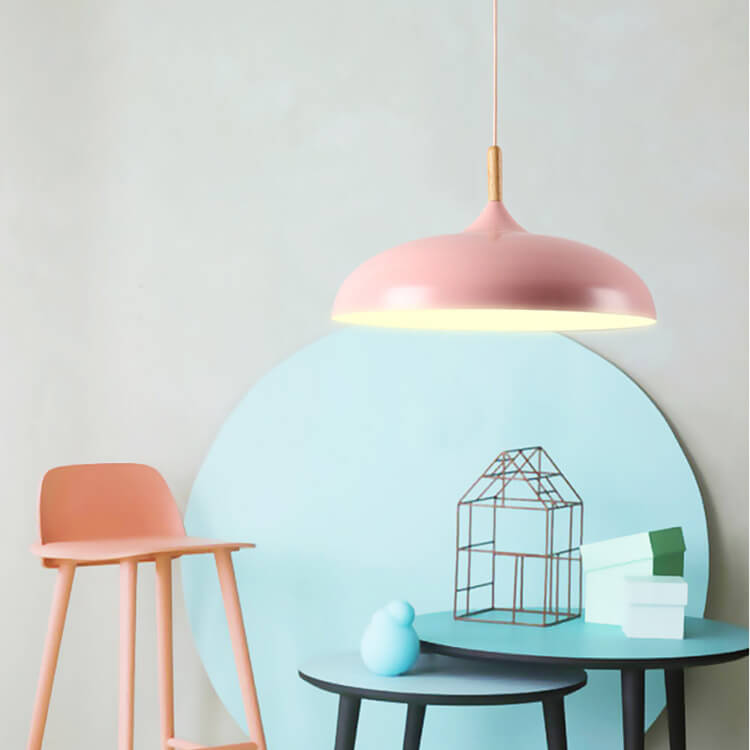 Modern Metal Wooden Top 1-Light Dome Pendant Light