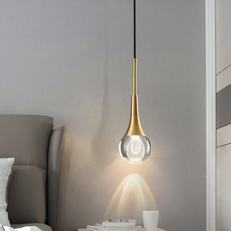 مصباح LED عصري فاخر على شكل دمعة من الزجاج والنحاس 
