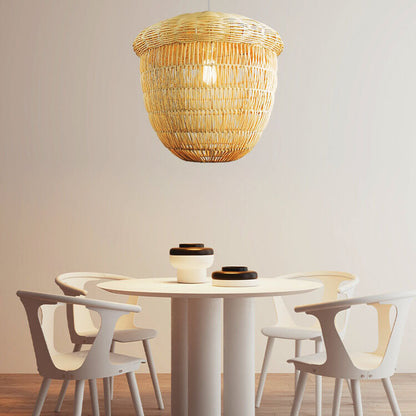 Japanese Rattan Weaving Globe Basket 1-Light Pendant Light