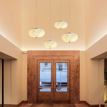 Modern Minimalist Oval Iron Crystal LED Pendant Light For Bedroom