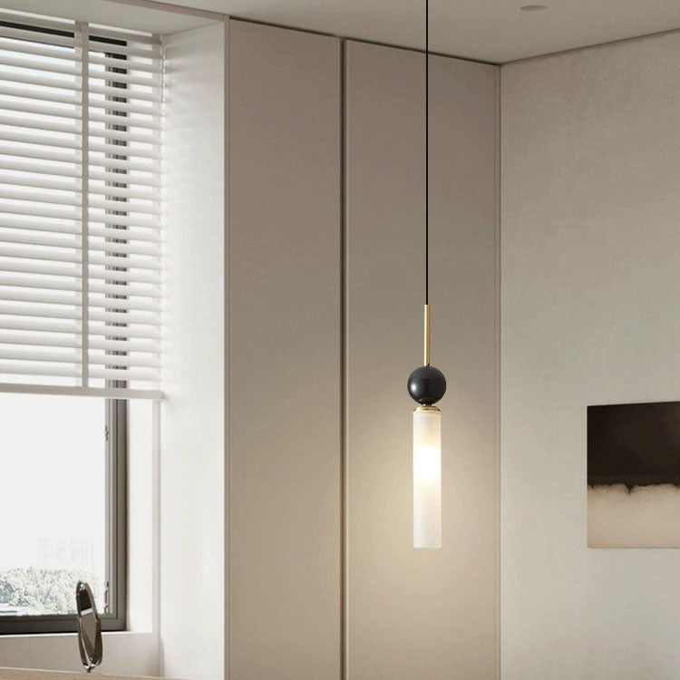 Modern Simplicity Marble Copper Cylinder 1-Light Pendant Light For Bedroom