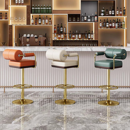 Contemporary Luxury Napa Leather Upholstered Height Adjustable Swivel Bar Stool Armrest Footrest For Dining Room