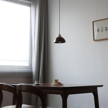 Nordic Minimalist Walnut Dome Ceramic 1-Light Pendant Light