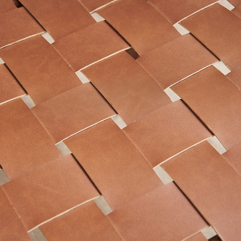 Contemporary Scandinavian Square Woven Wood Saddle Leather Dining Chair Backrest For Dining Room