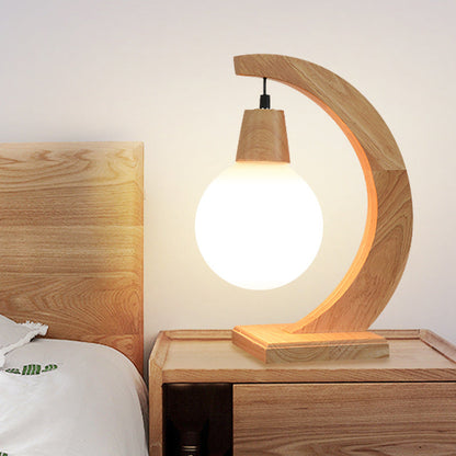 Nordic Creative Glass Ball Bend Solid Wood 1-Light Table Lamp