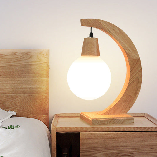 Nordic Creative Glass Ball Bend Solid Wood 1-Light Table Lamp