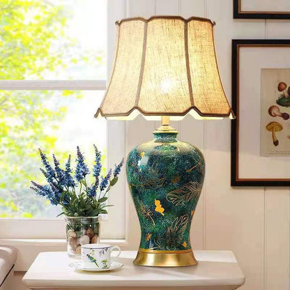 Traditional Chinese Fabric Shade Ceramic Vase Base 1-Light Table Lamp For Home Office