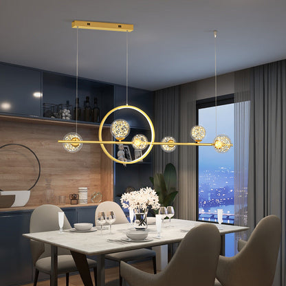 ثريا جزيرة LED دائرية طويلة من السيليكون والزجاج بتصميم عصري بسيط لغرفة الطعام