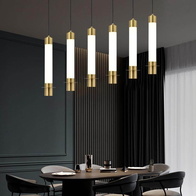 Minimalist Light Luxury Gold Cylindrical Aluminum Acrylic LED Pendant Light