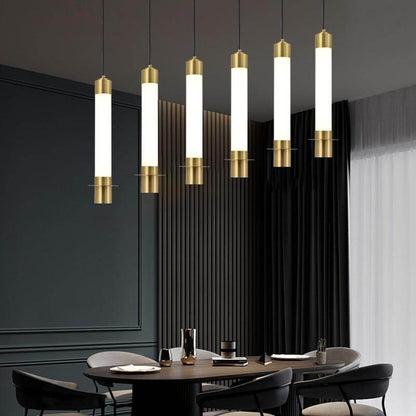 Minimalist Light Luxury Gold Cylindrical Aluminum Acrylic LED Pendant Light