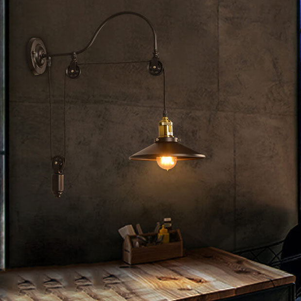 Contemporary Industrial Iron Round 1-Light Wall Sconce Lamp For Hallway