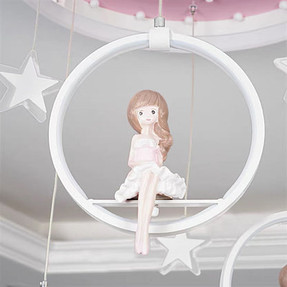 Modern Art Deco Round Astronaut Fairy Princess Acrylic Iron LED Flush Mount Ceiling Light For Bedroom