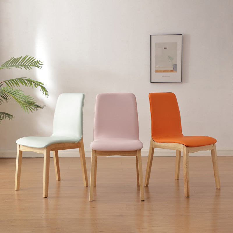 Contemporary Nordic Square Faux Leather Wood Frame Dining Chair Backrest For Dining Room