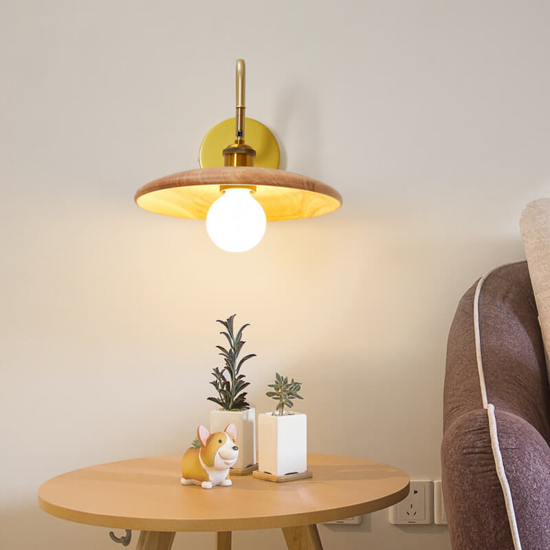 Modern Wooden Japanese Tray Shaped 1-Light Wall Sconce Lamp