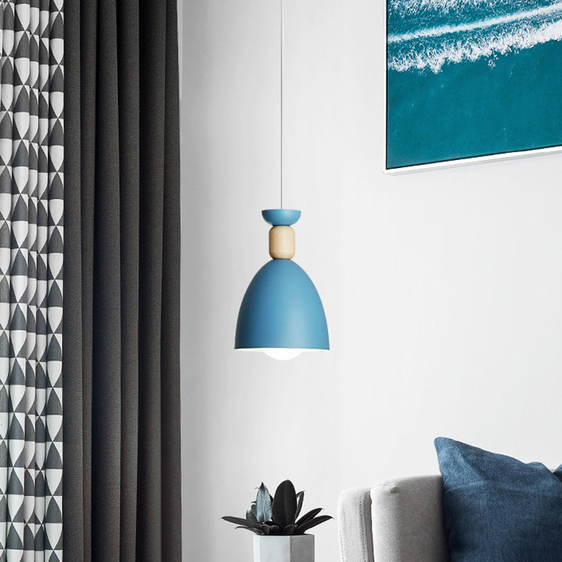 Modern Minimalist Round Cone Iron Wood 1/3 Light Island Light Chandelier For Dining Room