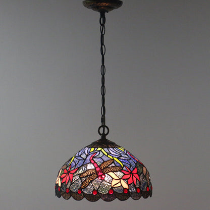 Tiffany Vintage Butterfly Stained Glass Dome 1-Light Pendant Light