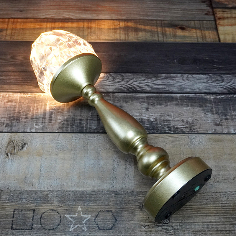 Retro Creative Gem Column Plastic Metal LED Touch Table Lamp