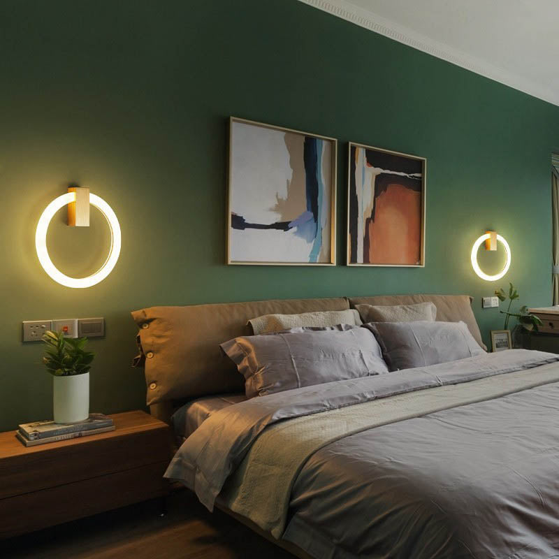 Modern Minimalist Round Iron Aluminum PVC LED Wall Sconce Lamp For Bedroom
