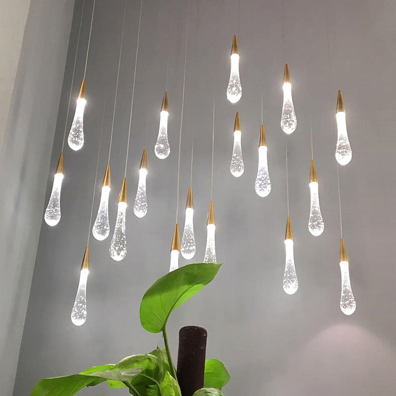 Modern Simplicity Iron Aluminum Crystal Drop Meteor Shower LED Pendant Light For Dining Room