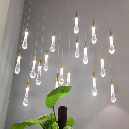 Modern Simplicity Iron Aluminum Crystal Drop Meteor Shower LED Pendant Light For Dining Room