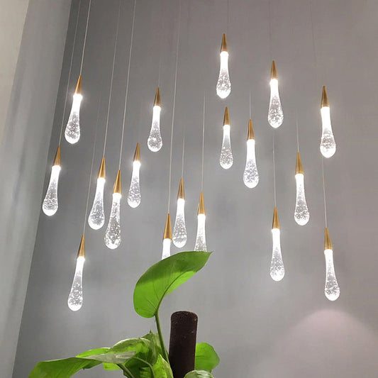 Modern Simplicity Iron Aluminum Crystal Drop Meteor Shower LED Pendant Light For Dining Room