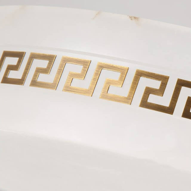 Modern Chinese Marble Round Copper Texture LED Flush Mount Ceiling Light