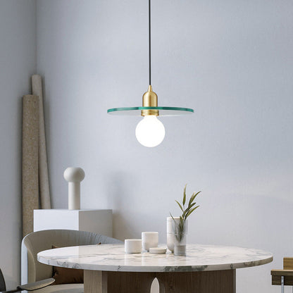 Contemporary Scandinavian Glass Round Disc Copper Lamp Head 1-Light Pendant Light For Dining Room