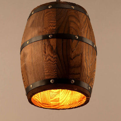 Vintage Wooden Wine Barrel 1-Light Single Barrel Pendant Light