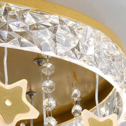 Contemporary Nordic Kids Iron Acrylic Crystal Round Star Pendant LED Flush Mount Ceiling Light For Bedroom