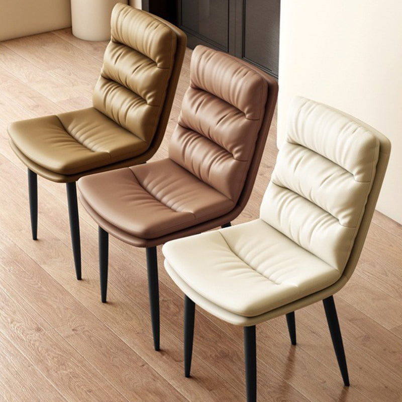 Modern Minimalist Rectangular Microfiber Leather Carbon Steel Dining Chair Backrest Armless For Dining Room