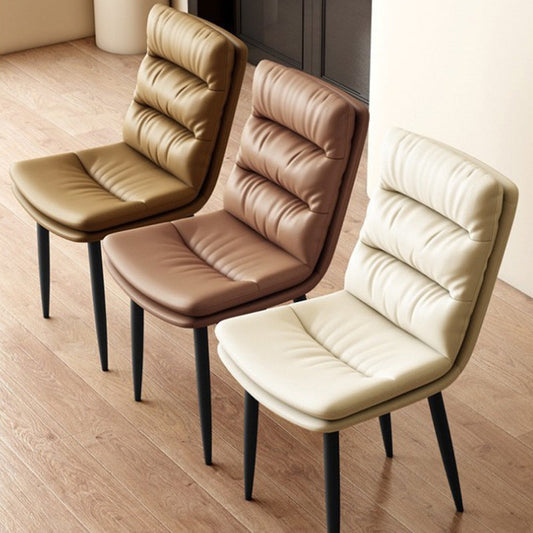 Modern Minimalist Rectangular Microfiber Leather Carbon Steel Dining Chair Backrest Armless For Dining Room