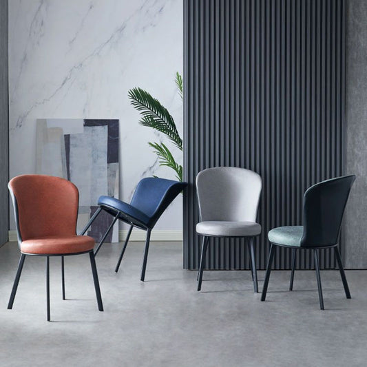 Contemporary Scandinavian Round Cushion Faux Leather Carbon Steel Dining Chair Backrest For Dining Room