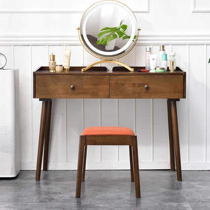 Modern Minimalist Rectangular Solid Wood Faux Leather Vanity Stool For Bedroom