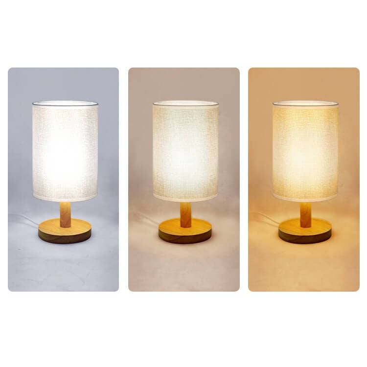 Minimalist Vintage Fabric Cylinder Wood Base LED Table Lamp