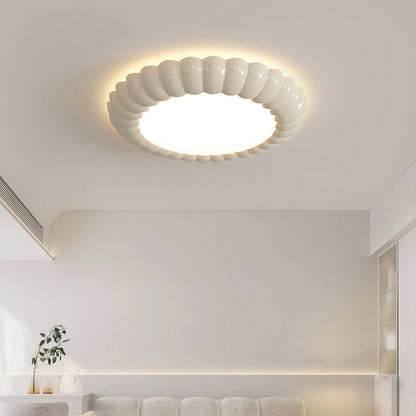 Contemporary Scandinavian Macaron Fiberglass Iron Round LED Flush Mount Ceiling Light For Bedroom