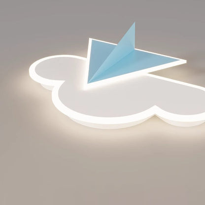 Modern Art Deco Kids Iron Acrylic Cloud Plane LED Flush Mount Ceiling Light For Bedroom
