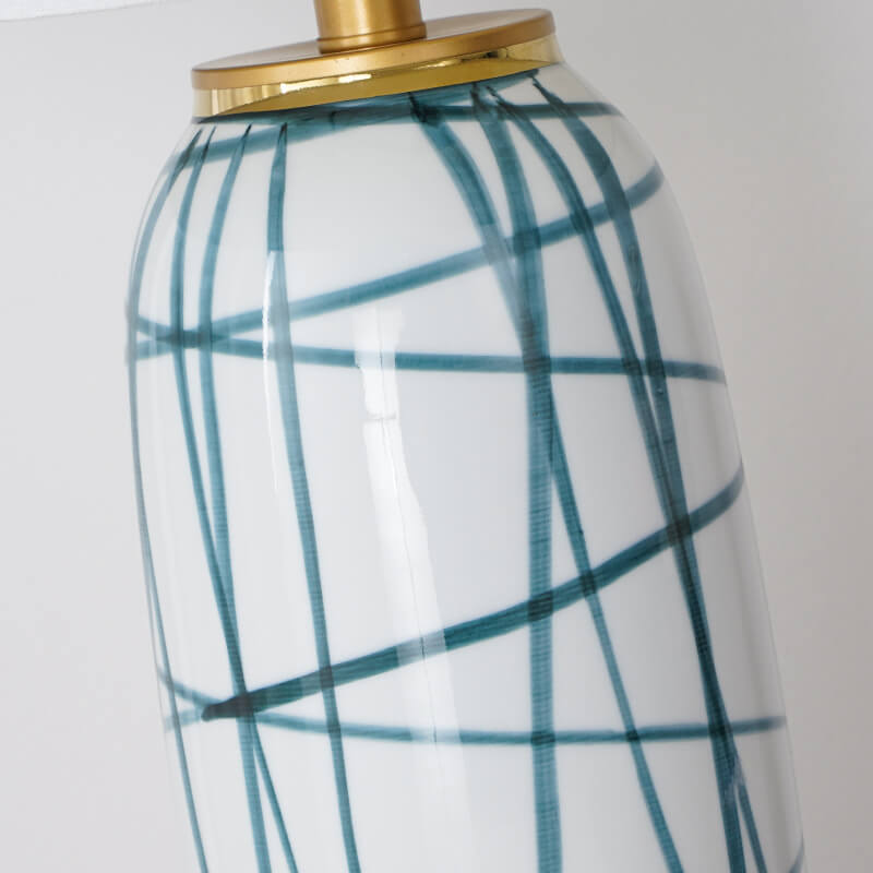 Nordic Light Luxury Green Striped Ceramic Drum Fabric 1-Light Table Lamp