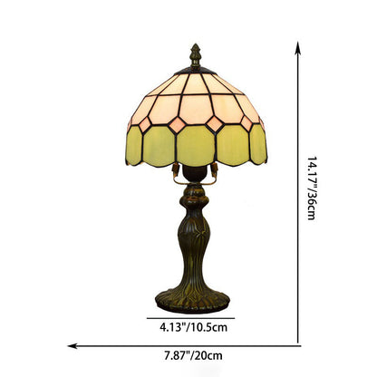 Traditional Tiffany Aluminum Alloy Glass Dome Squares 1-Light Table Lamp For Dining Room