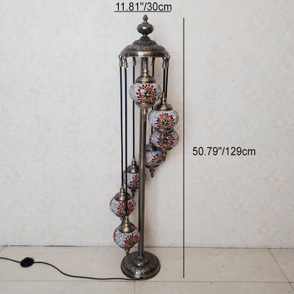 Traditional Tiffany Oval Ball Iron Stained Glass 5/7 Light Standing Floor Lamp For Living Room