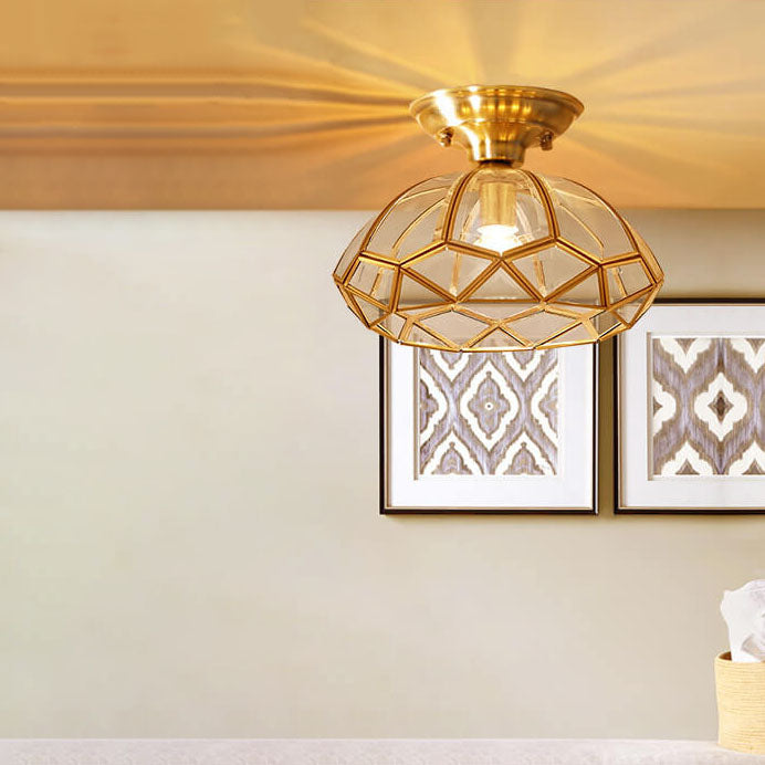 Modern Simple All-Copper Glass Flower-Shaped 1-Light Semi-Flush Mount Ceiling Light