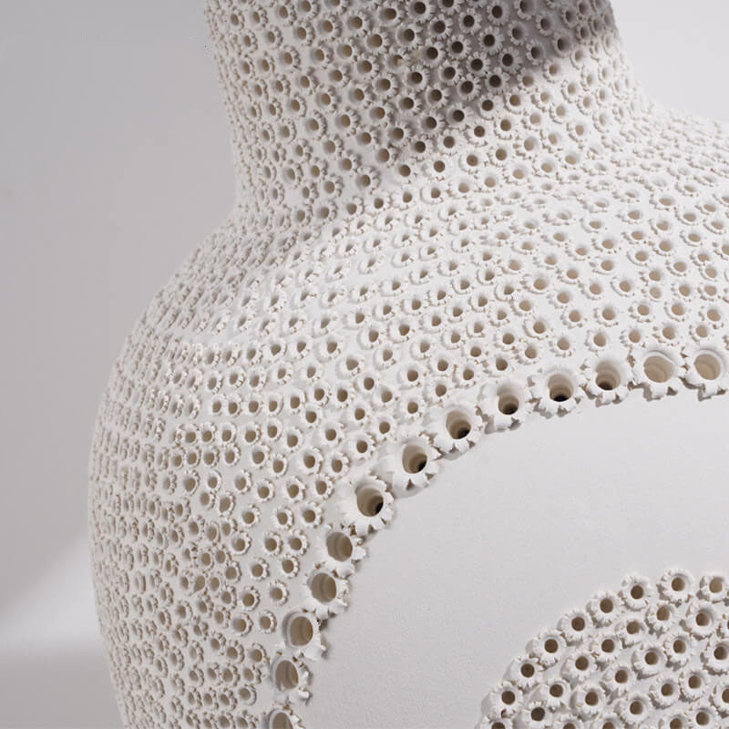 Modern Minimalist Black White Ceramic Jar Drum Fabric 1-Light Table Lamp