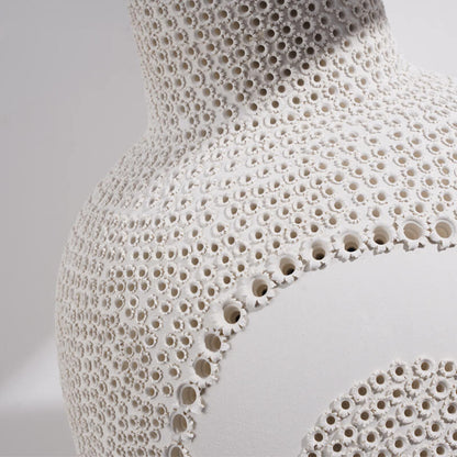 Modern Minimalist Black White Ceramic Jar Drum Fabric 1-Light Table Lamp