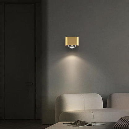 Modern Minimalist Copper Rounded Cuboid Up And Down Luminous LED Wall Sconce Lamp For Bedroom