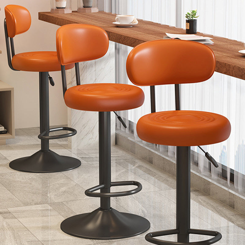 Contemporary Luxury Round Faux Leather Upholstered Swivel Bar Stool Height Adjustable Footrest For Dining Room
