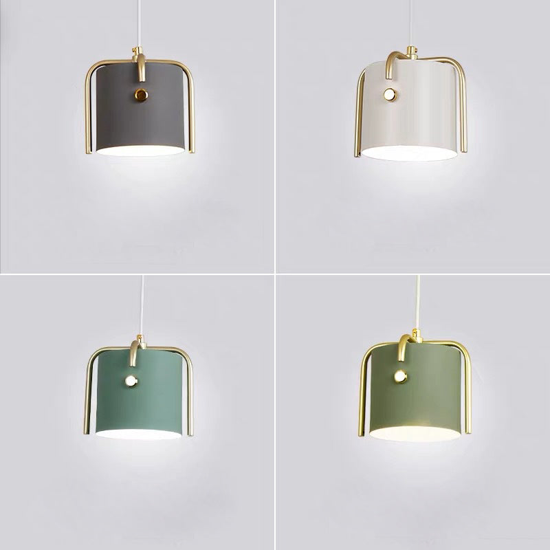 Contemporary Scandinavian Macaron Cylinder Iron 1-Light Pendant Light For Bedroom